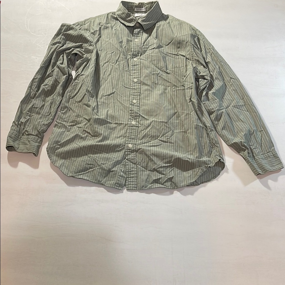 J.Crew Men’s Button Down Shirt Size M 15.5 Sage Green Striped 100% Cotton Casual